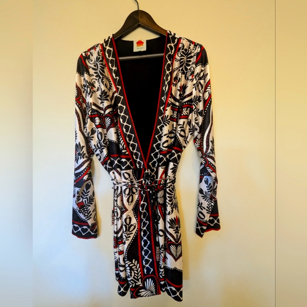 FARM Rio Black and White Mini Dress with Red Details